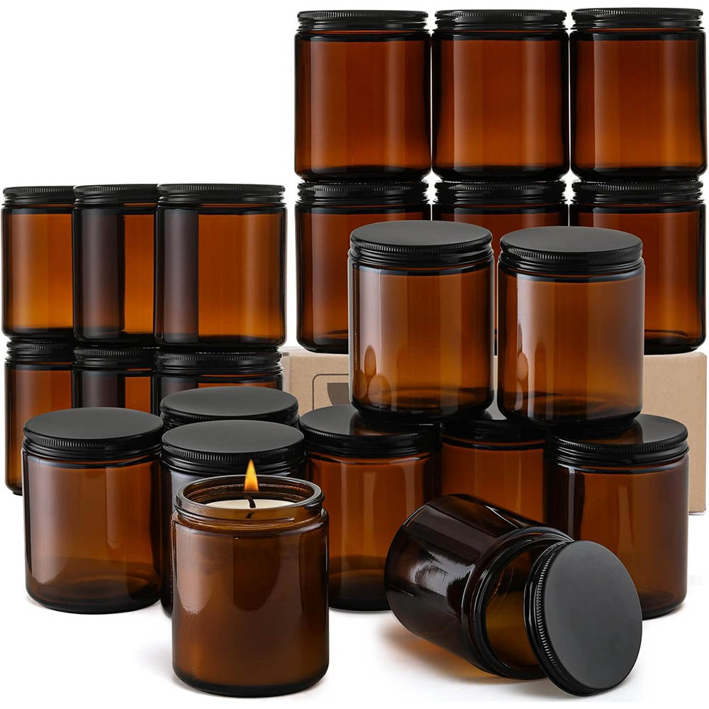 8oz Amber Glass Jars with Blac - đánh giá và giá Black Tin Candle