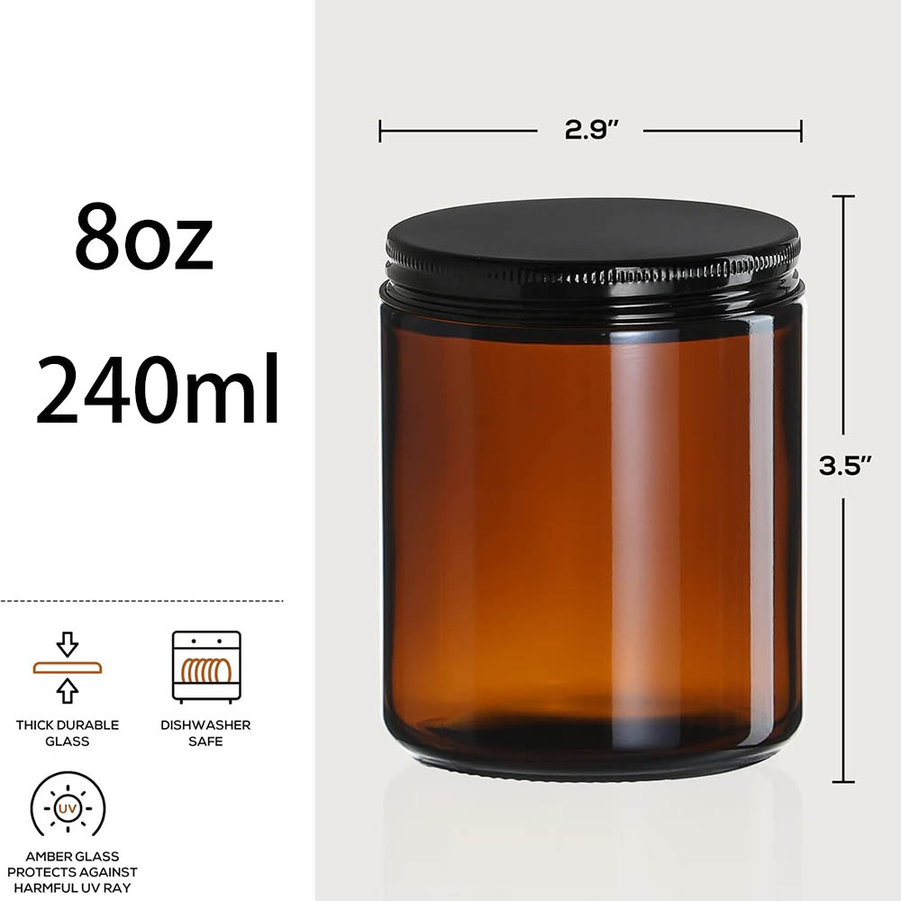 8oz Amber Glass Jars with Blac - đánh giá và giá Black Tin Candle