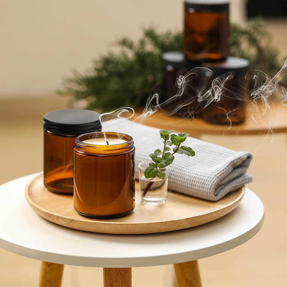 8oz Amber Glass Jars with Blac - đánh giá và giá Black Tin Candle