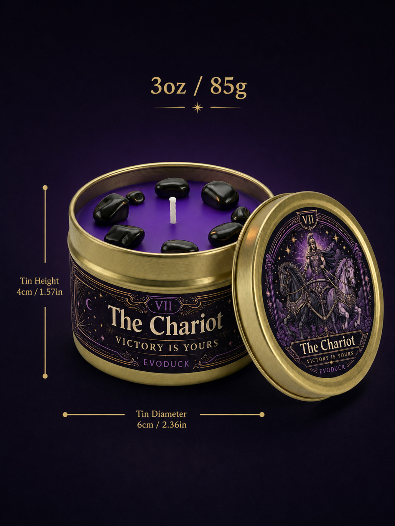 EVODUCK The Chariot Tarot Cand - đánh giá và giá Black Tin Candle